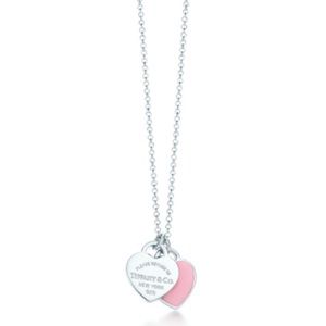 Pink silver double heart tag pendant